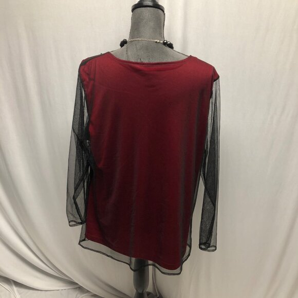 Lane Bryant Top Womens Size XL Embellished Red Black Sheer Mesh Whimsigoth Party - Picture 5 of 8